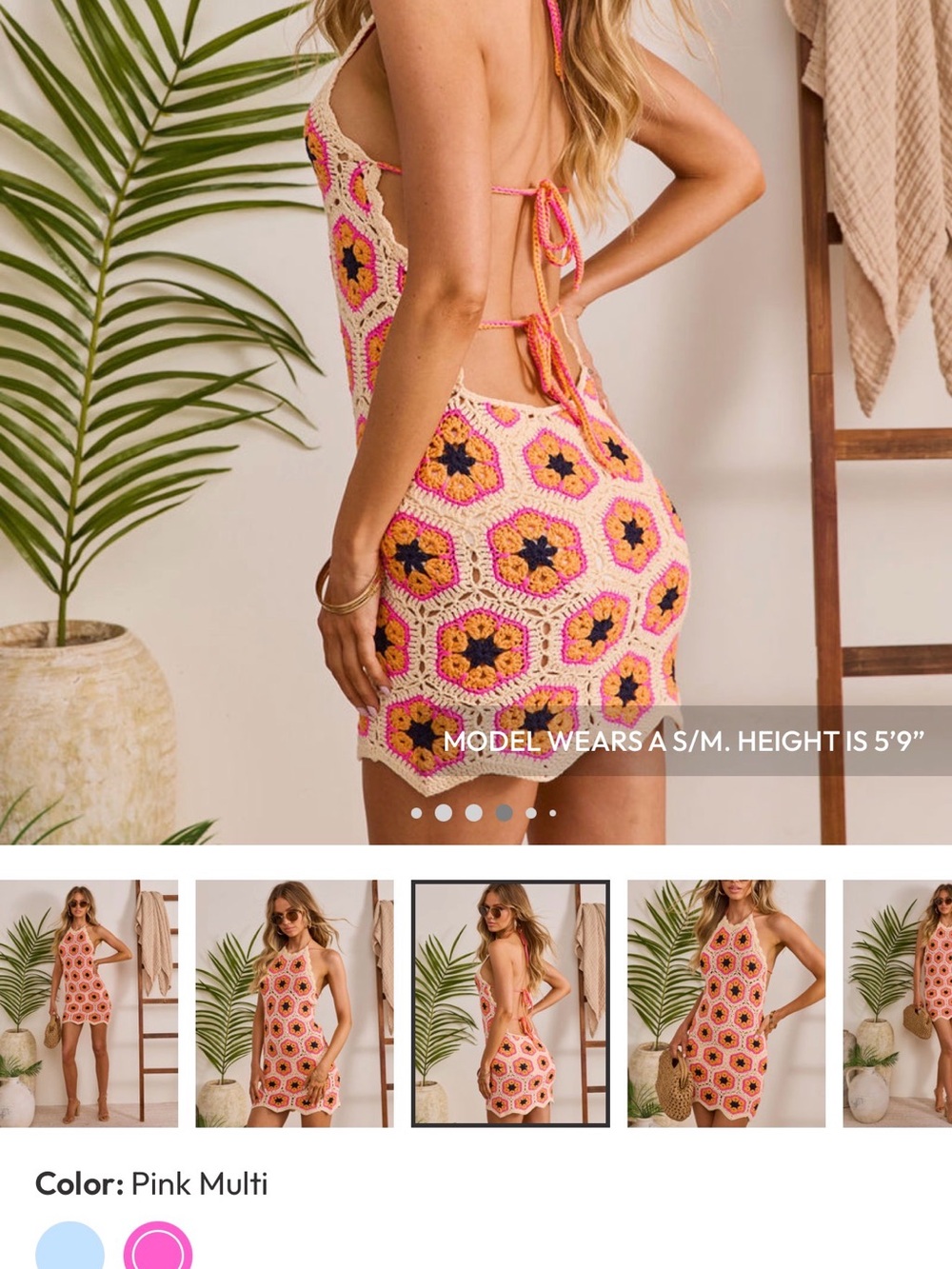 NEW- Vici Jamie Floral Crochet Mini Dress - Pink, Cream, Navy & Orange - Picture 4 of 6